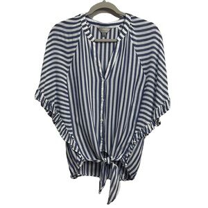 Belle & Sky Blue and White Striped Tie-Front Button Down Top M
